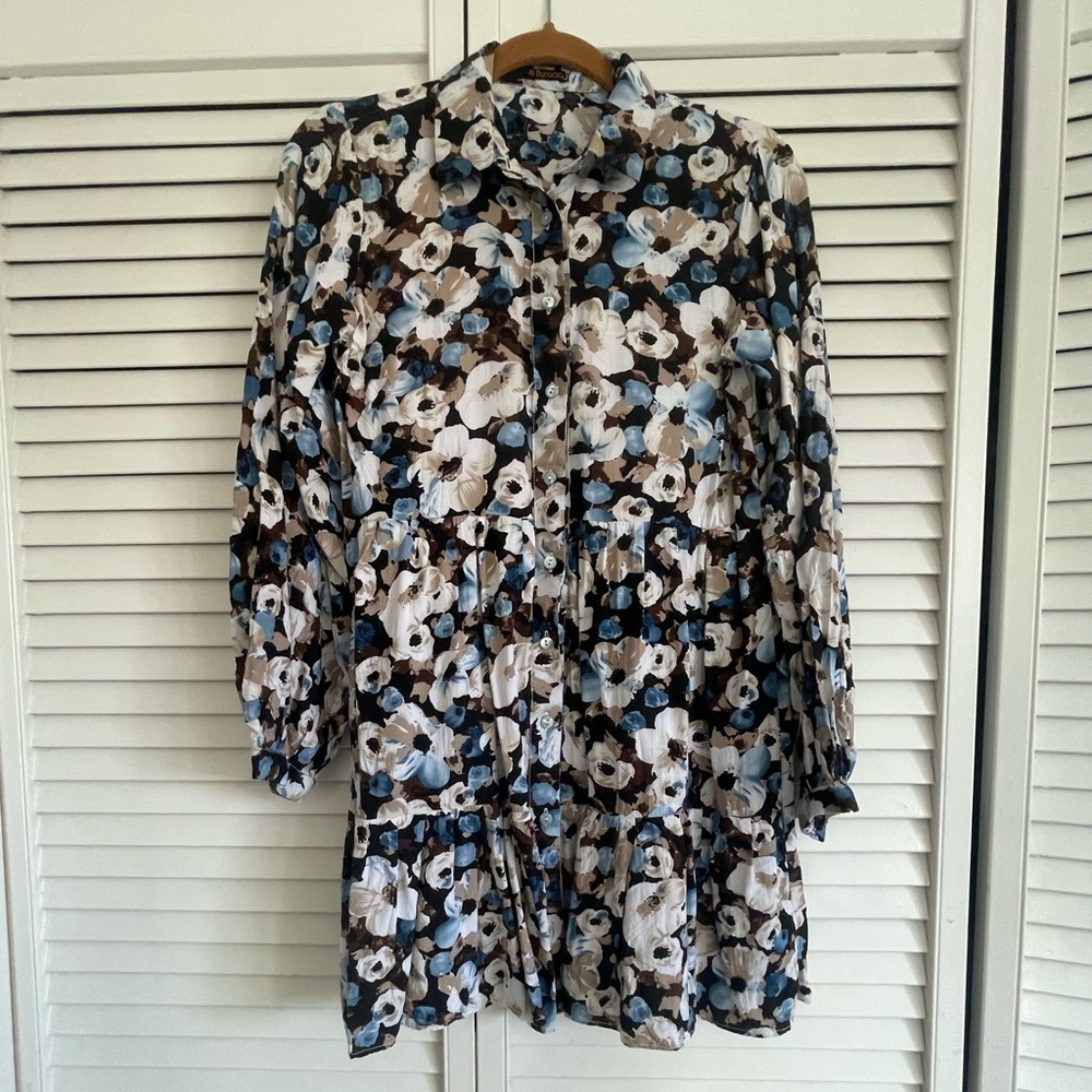 Floral Midi Dress - Blue and Brown
